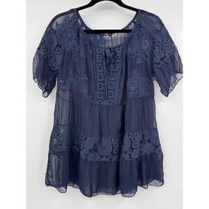 NT by Amati Boxy Lagenlook Layered Tie TOP Large Silk Chiffon Lace Made in ITALY